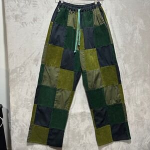 Ixchel Patchwork Corduroy Pants XXL Green Black Boho Hippie Wide Leg Cotton